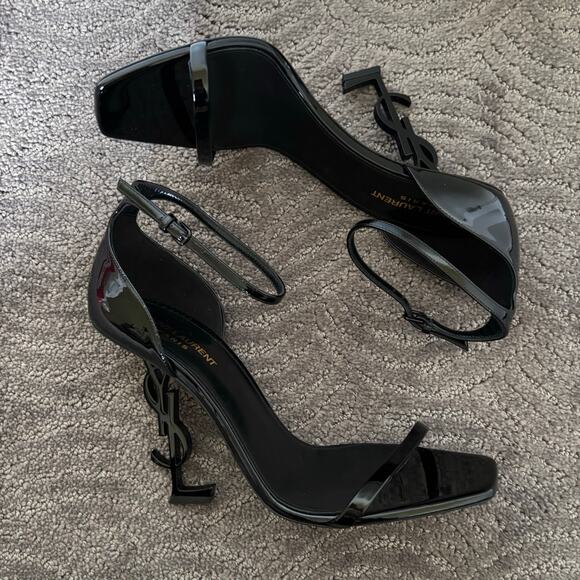 Saint Laurent Opyum YSL High Heel Patent Leather Sandal Pumps Black Size EU 40.5 - Picture 7 of 13